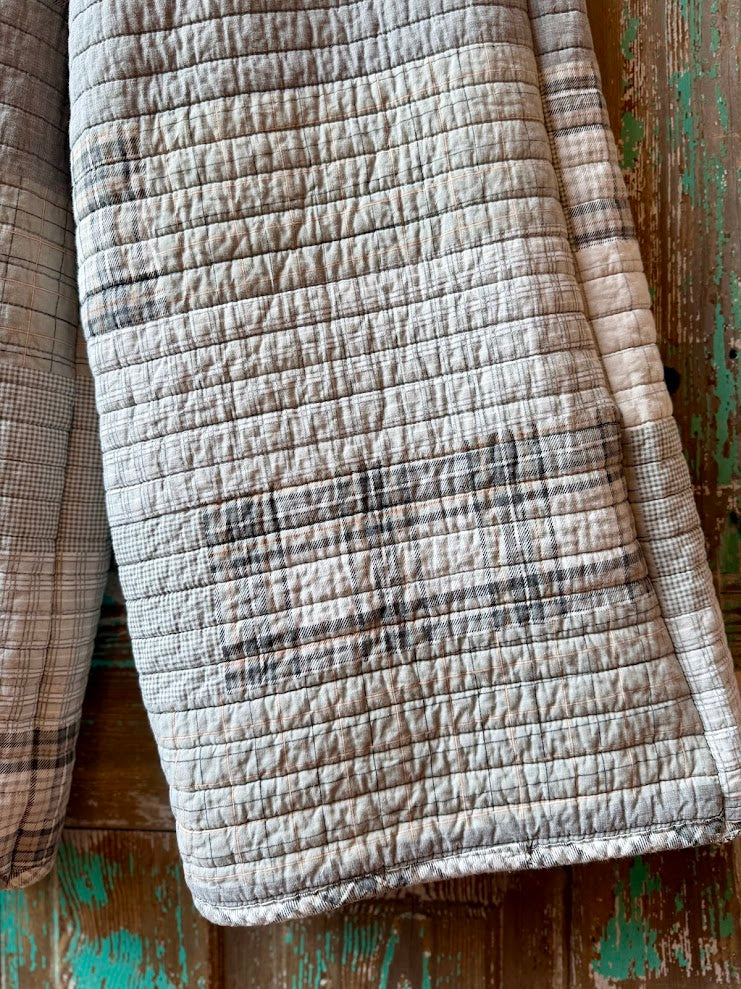 Upcycled Grey Plaid Quilt Pants with Pockets: Women's Large