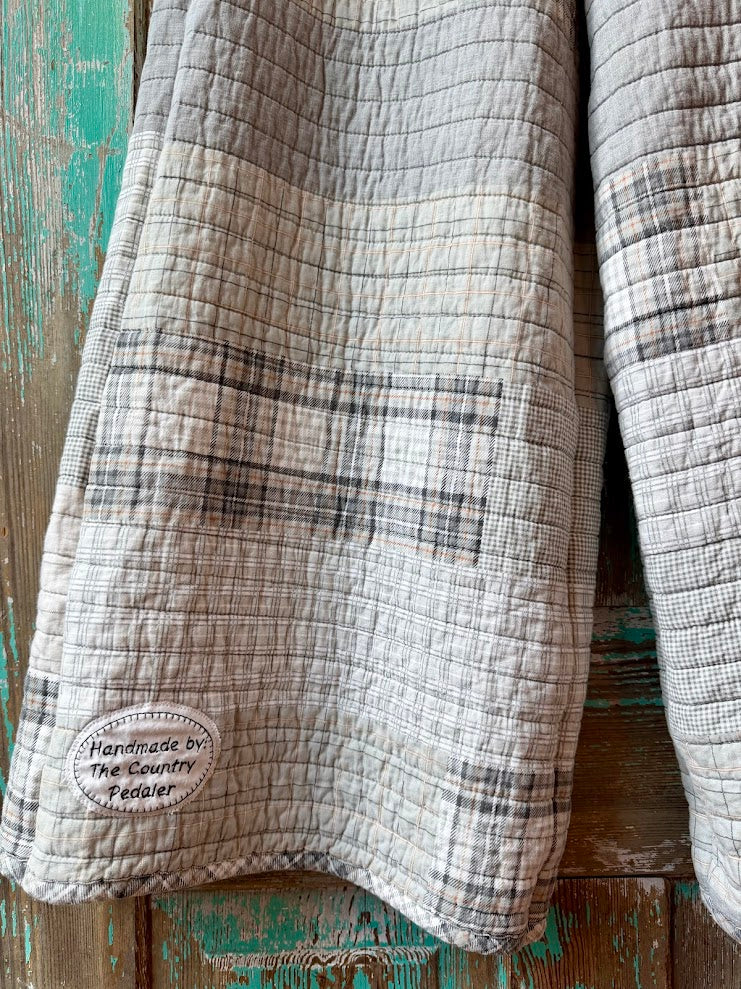 Upcycled Grey Plaid Quilt Pants with Pockets: Women's Large