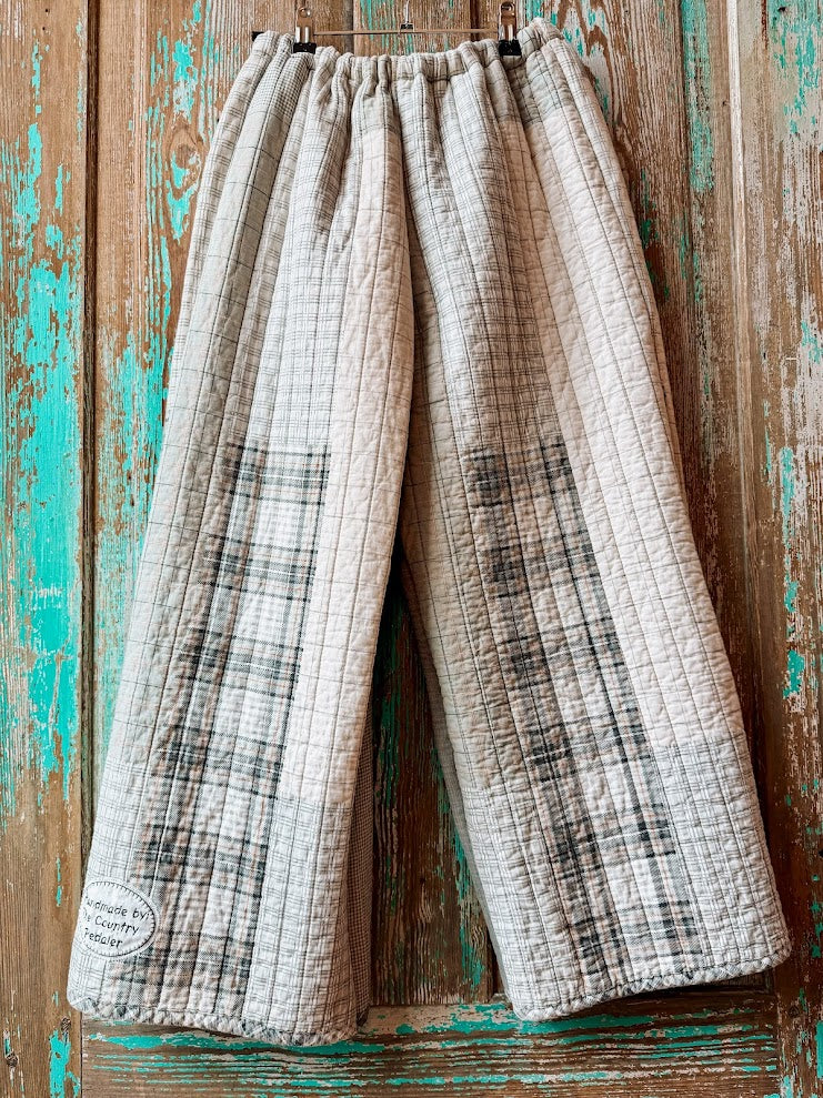Upcycled Grey Plaid Quilt Pants with Pockets: Youth XL