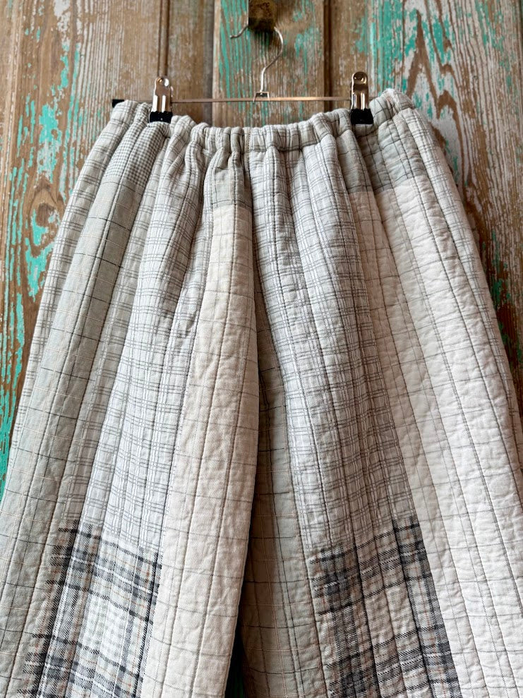 Upcycled Grey Plaid Quilt Pants with Pockets: Youth XL