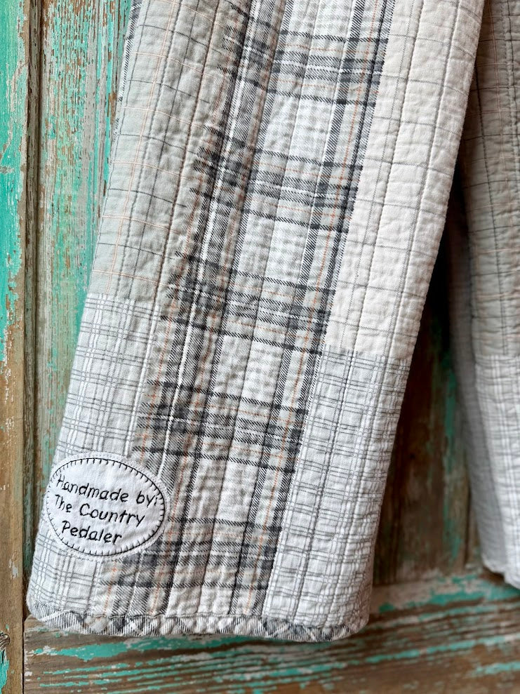 Upcycled Grey Plaid Quilt Pants with Pockets: Youth XL