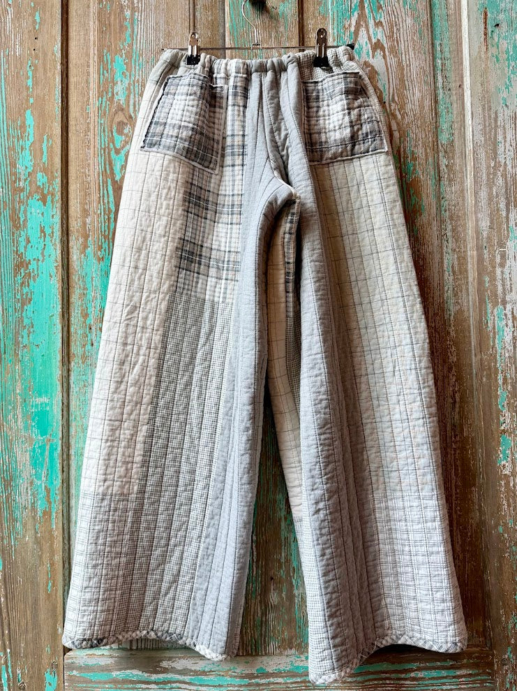 Upcycled Grey Plaid Quilt Pants with Pockets: Youth XL