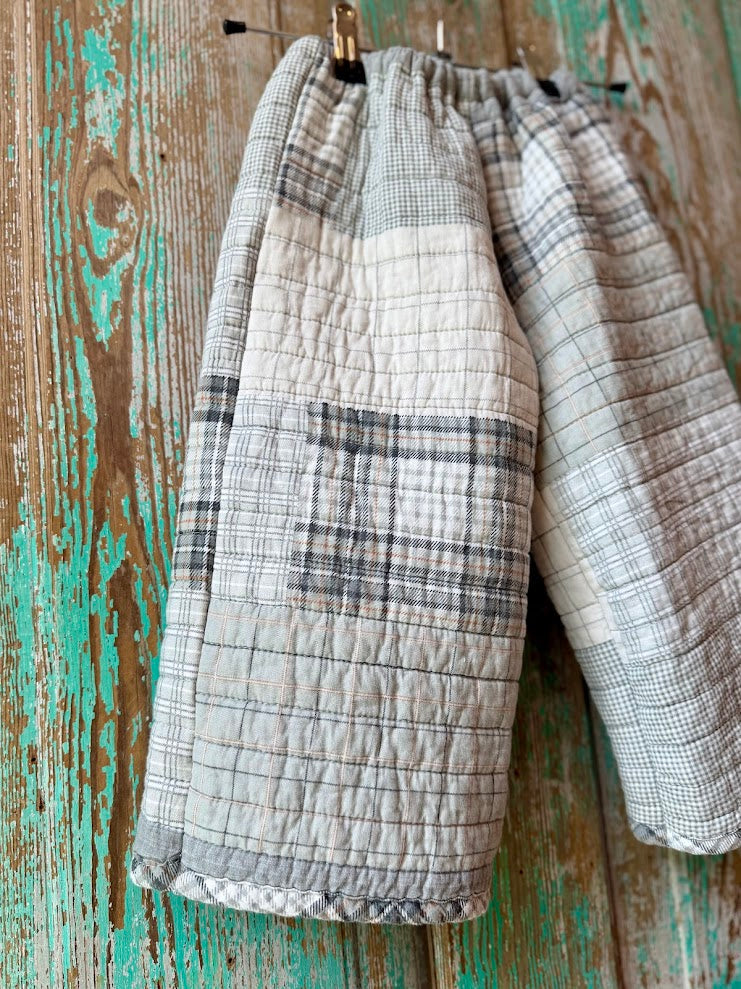 Upcycled Grey Plaid Quilt Pants: Child's 12-18 months