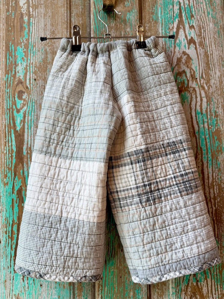 Upcycled Grey Plaid Quilt Pants: Child's 12-18 months