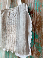Upcycled Grey Plaid Quilt Tote with Ruffle Edge: A