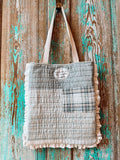 Upcycled Grey Plaid Quilt Tote with Ruffle Edge: B