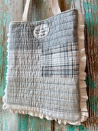 Upcycled Grey Plaid Quilt Tote with Ruffle Edge: B