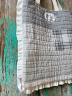 Upcycled Grey Plaid Quilt Tote with Ruffle Edge: B