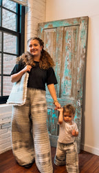 Upcycled Grey Plaid Quilt Pants with Pockets: Women's Large