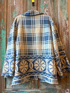 Upcycled "Mr. Blue" Vintage Wool Blanket Coat: Unisex Large
