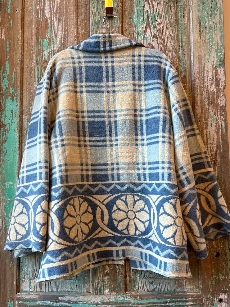 Upcycled "Mr. Blue" Vintage Wool Blanket Coat: Unisex Large