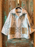 Upcycled "Winter" Vintage White and Blue Quilt Coat: Unisex Large