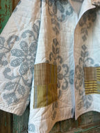 Upcycled "Winter" Vintage White and Blue Quilt Coat: Unisex Large