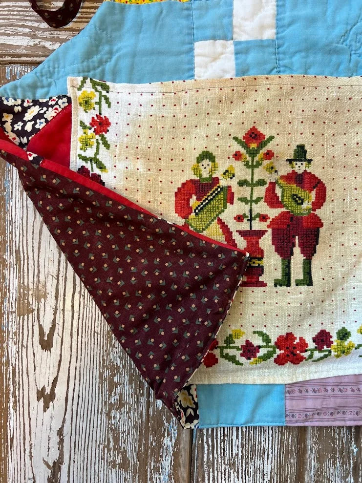 Upcycled "Harmony" Vintage Blue and Tan Vintage Quilt Apron: Kids