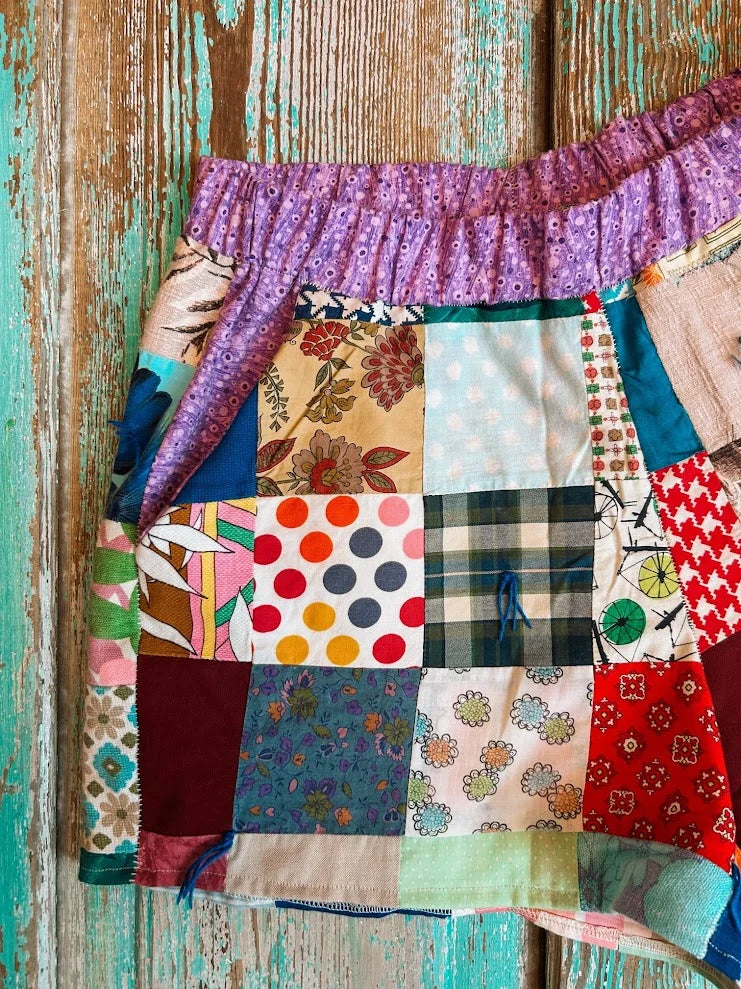 Upcycled "Crazy Patchwork" Vintage Quilt Shorts with Pockets: Women's Medium