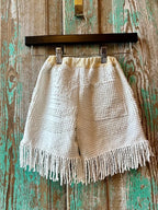 Upcycled "White Spring" Vintage Chenille Bedspread Pants with Tassels: Child's 12-18 months