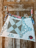 Upcycled "Juniper" Vintage Blue and White Quilt Apron: Adult Half-Apron