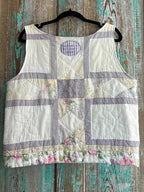 Upcycled "Cottage Rose" Vintage Quilted Pillowcase Tank: Women's Large