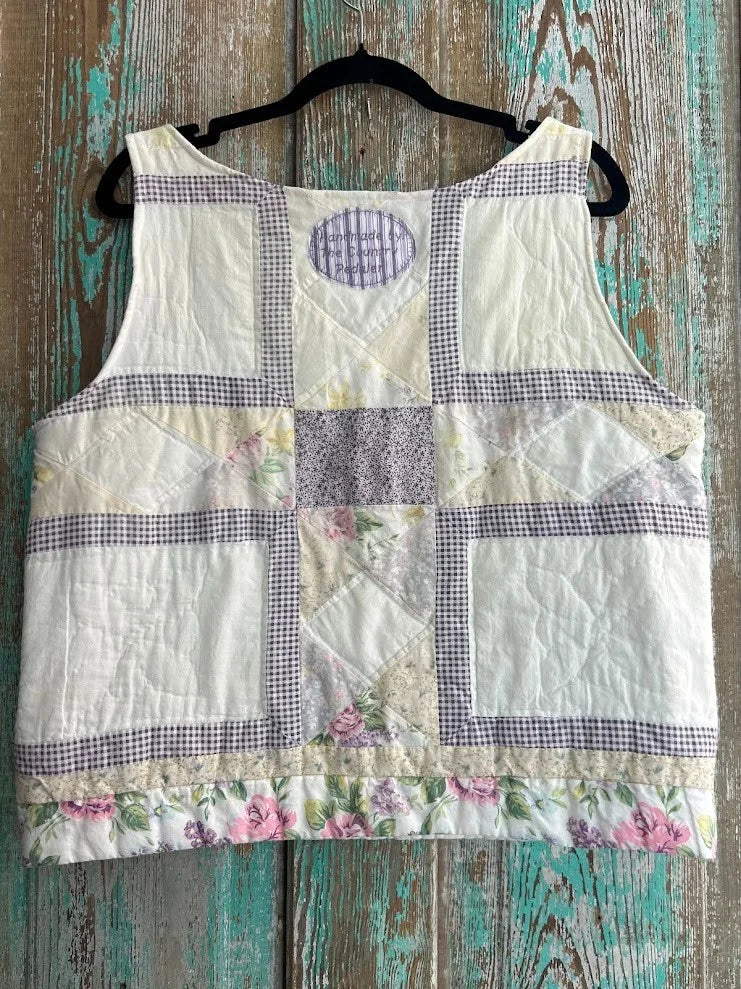Upcycled "Cottage Rose" Vintage Quilted Pillowcase Tank: Women's Large