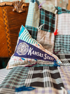 Upcycled 1960s Kansas State College Pennant on Mini Quilt Pillow