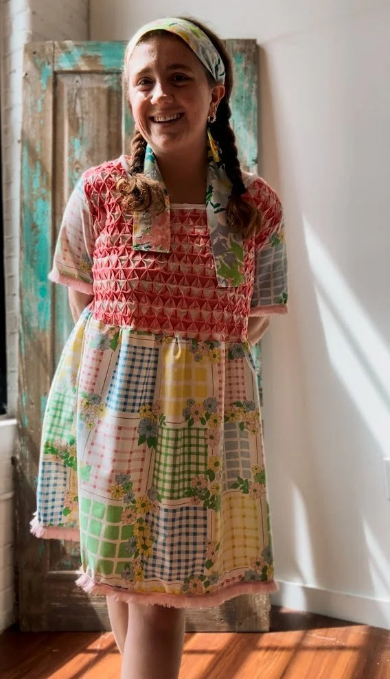 Upcycled "April Showers" Vintage Floral Sheet & Bedspread Dress: Women's Medium