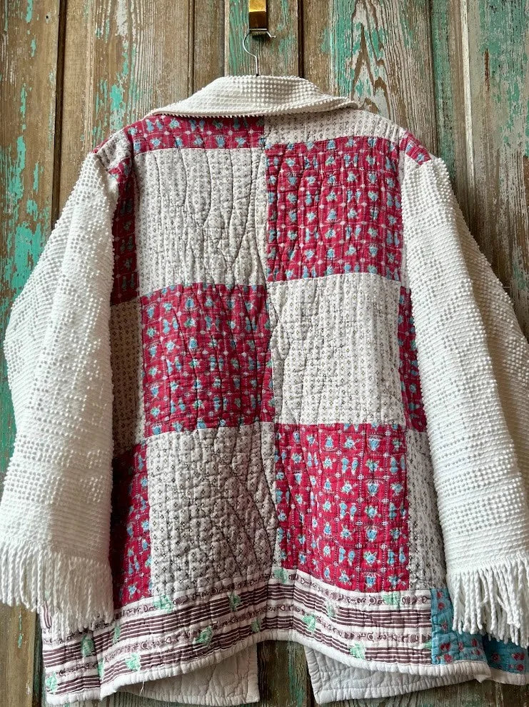 Upcycled "Bonnie" Vintage Quilt and Chenille Coat: Unisex Large