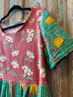 Upcycled "Strawberry Fields" Vintage Tablecloth & Kantha Dress: Women's Medium