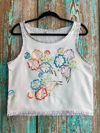 Upcycled "Floral Paradise" Tablecloth & Pillowcase Tank: Women's Small