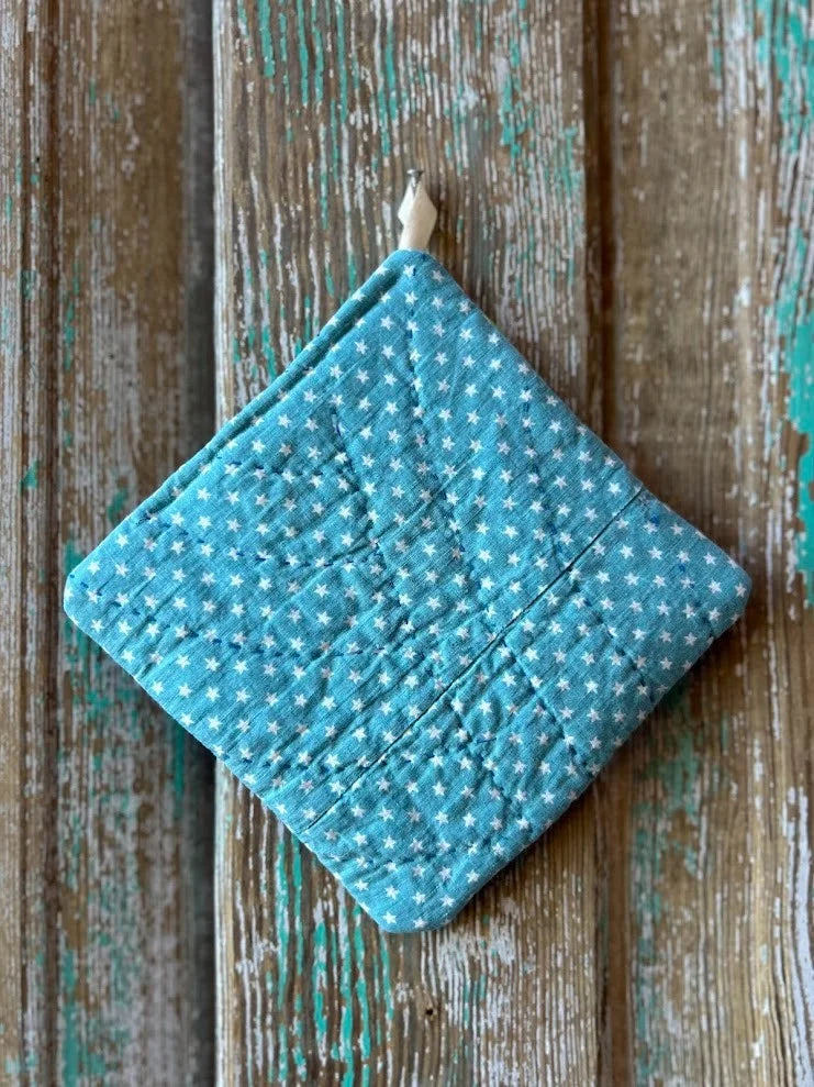 Upcycled "Blue Stars" Vintage Quilt Square Pot Holder