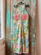 Upcycled "April Showers" Vintage Floral Coverlet Overalls with Pockets: Women's Small