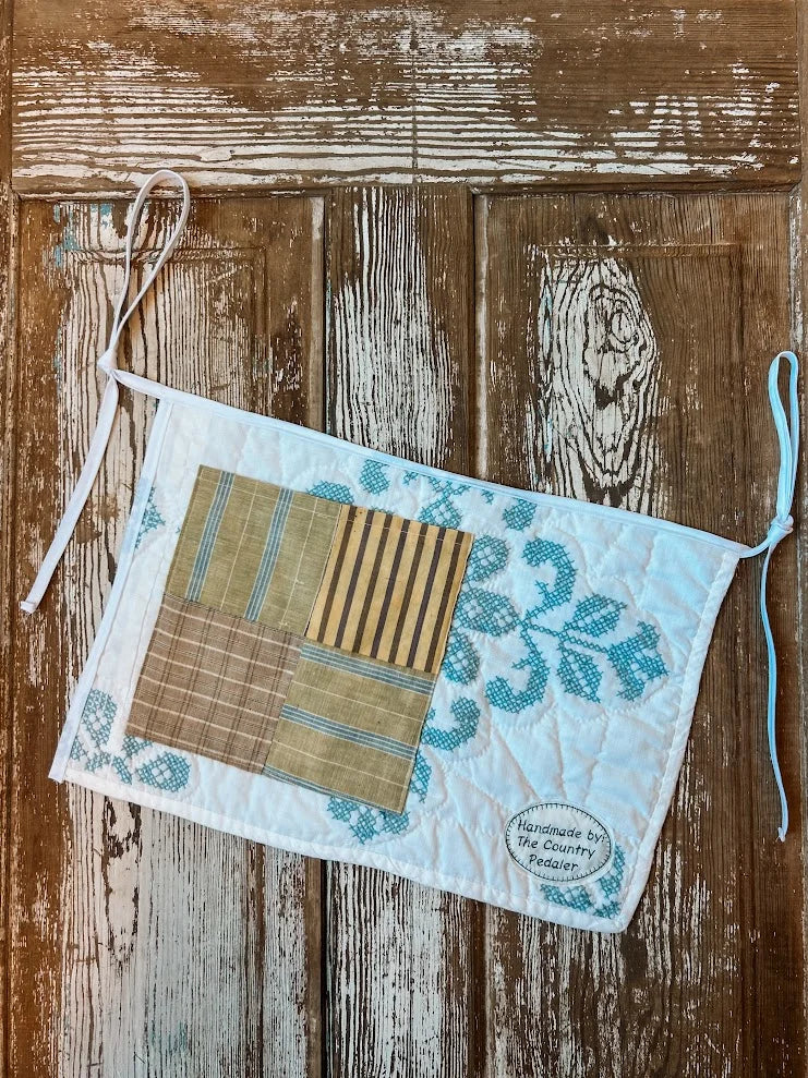 Upcycled "Crystal" Vintage Blue and White Quilt Apron: Adult - Tool