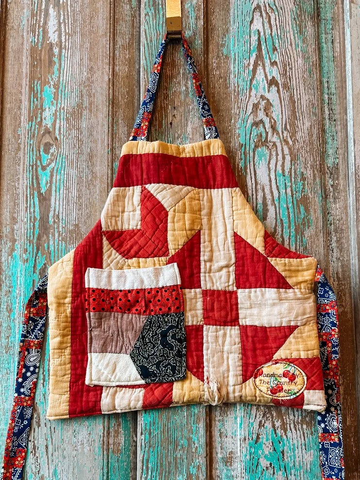 Upcycled "Harlow" Vintage Red and Yellow Quilt Apron: Toddler