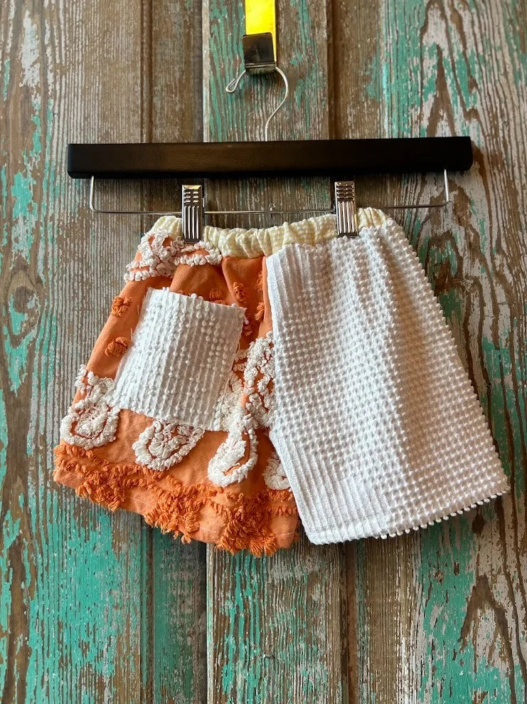 Upcycled "Orange Cream" Vintage Chenille Bedspread Shorts: Child's 12-18 months