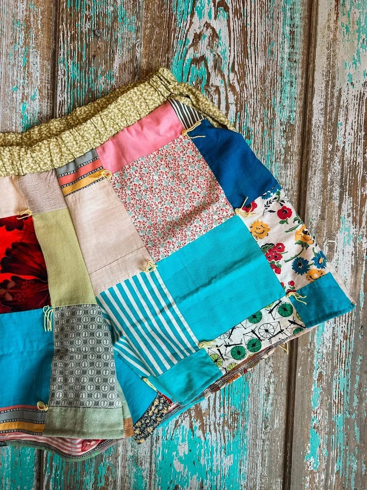 Upcycled "Crazy Patchwork" Vintage Quilt Shorts with Pockets: Women's XL
