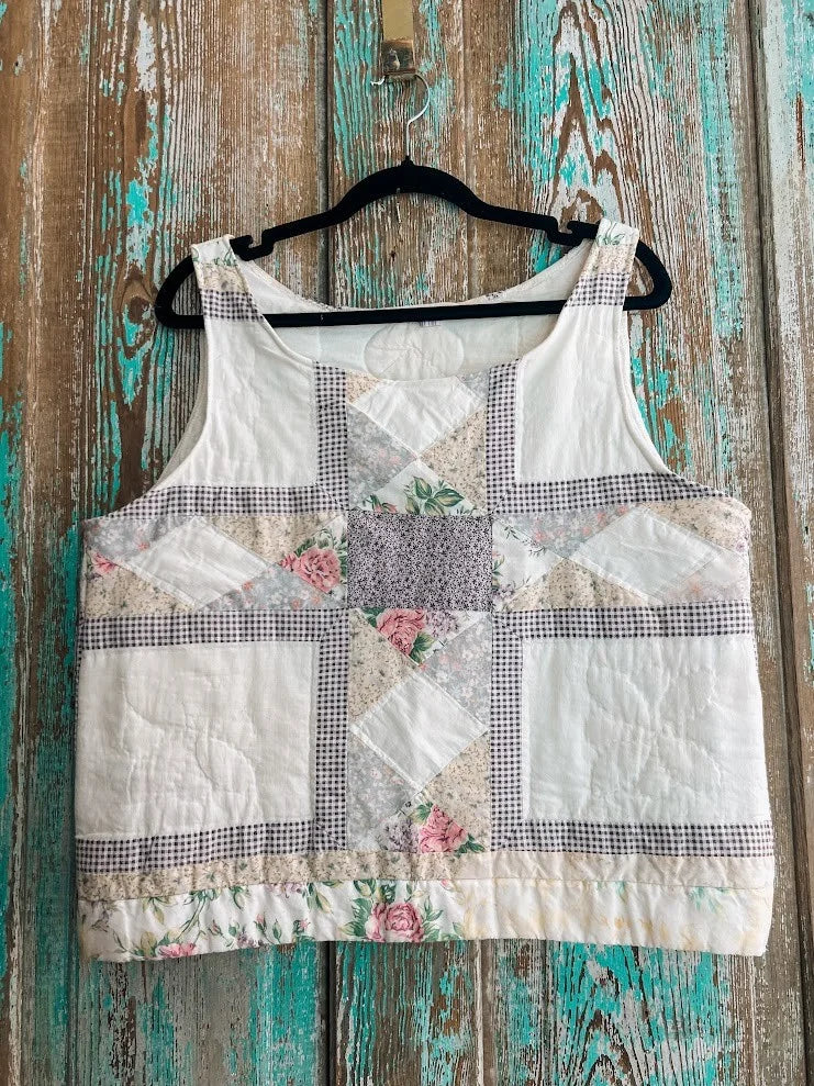 Upcycled "Cottage Rose" Vintage Quilted Pillowcase Tank: Women's Large