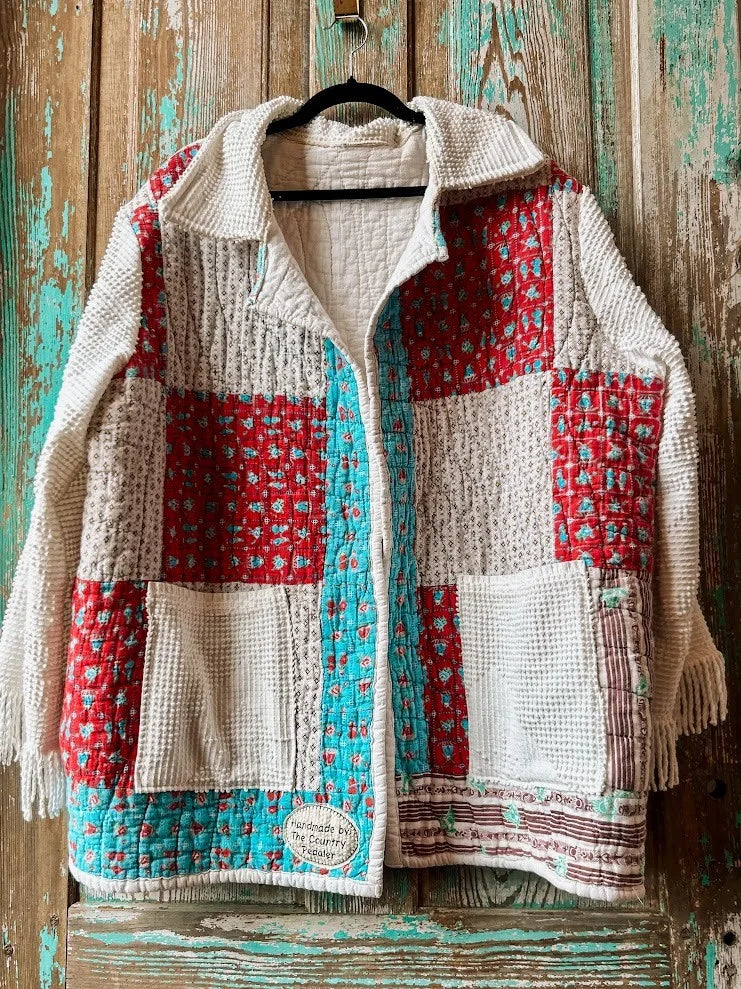 Upcycled "Bonnie" Vintage Quilt and Chenille Coat: Unisex Large