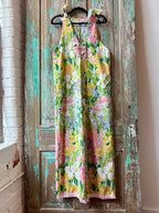 Upcycled "April Showers" Vintage Floral Coverlet Overalls with Pockets: Women's Small