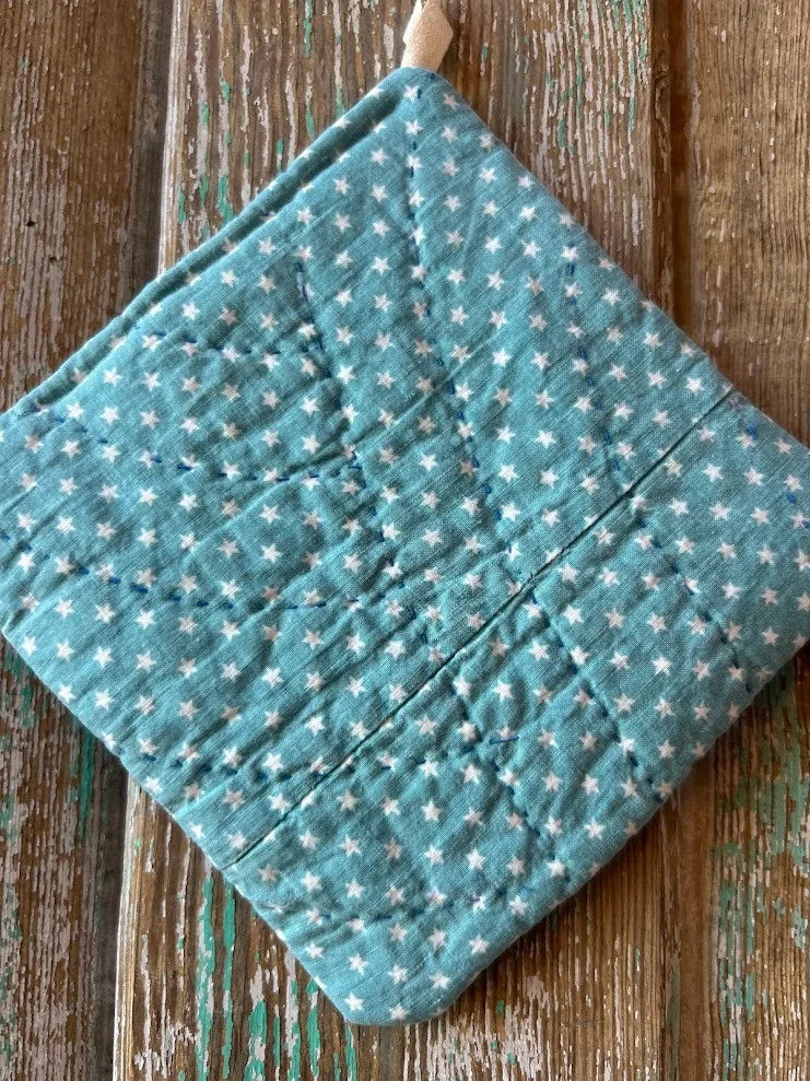 Upcycled "Blue Stars" Vintage Quilt Square Pot Holder
