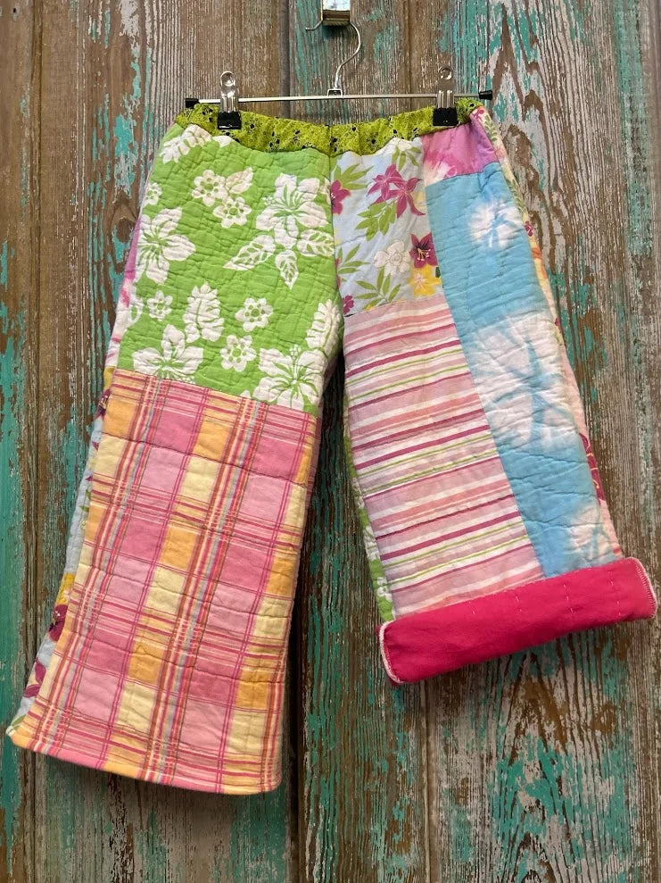 Upcycled "Pink Paradise" Vintage Quilt Pants: Child's 3T/4T