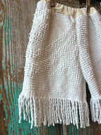 Upcycled "White Spring" Vintage Chenille Bedspread Pants with Tassels: Child's 12-18 months