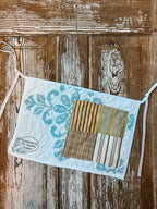 Upcycled "Robin" Vintage Blue and White Quilt Apron: Adult- Tool