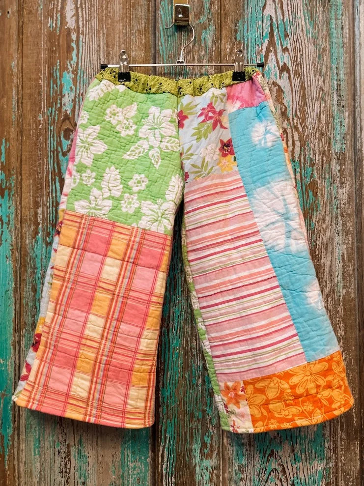 Upcycled "Pink Paradise" Vintage Quilt Pants: Child's 3T/4T