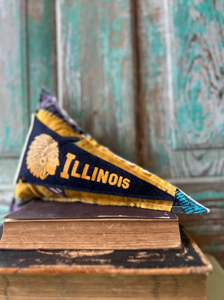 Upcycled 1960s Vintage University of Illinois on Mini Quilt Pillow