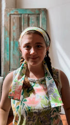 Upcycled "April Showers" Vintage Floral Coverlet Head Scarf