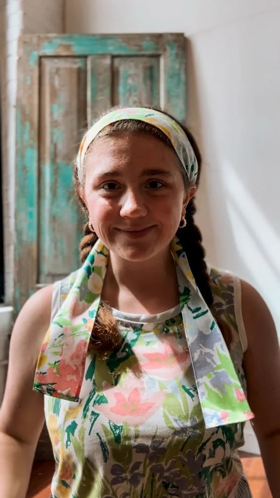 Upcycled "April Showers" Vintage Floral Coverlet Head Scarf