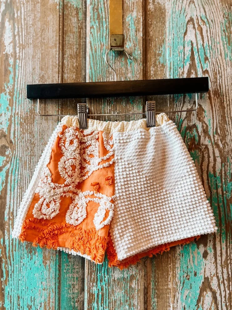 Upcycled "Orange Cream" Vintage Chenille Bedspread Shorts: Child's 12-18 months
