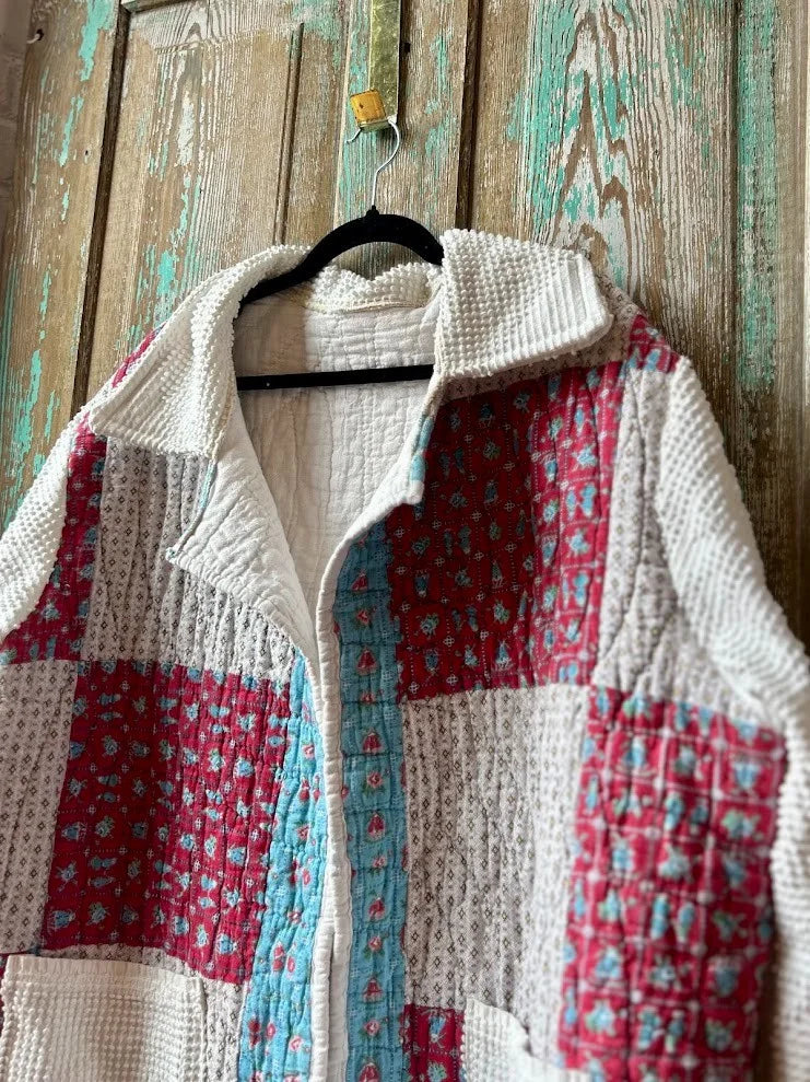 Upcycled "Bonnie" Vintage Quilt and Chenille Coat: Unisex Large