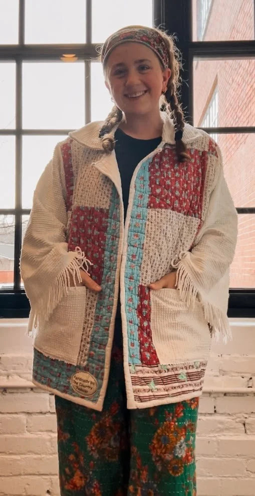 Upcycled "Bonnie" Vintage Quilt and Chenille Coat: Unisex Large
