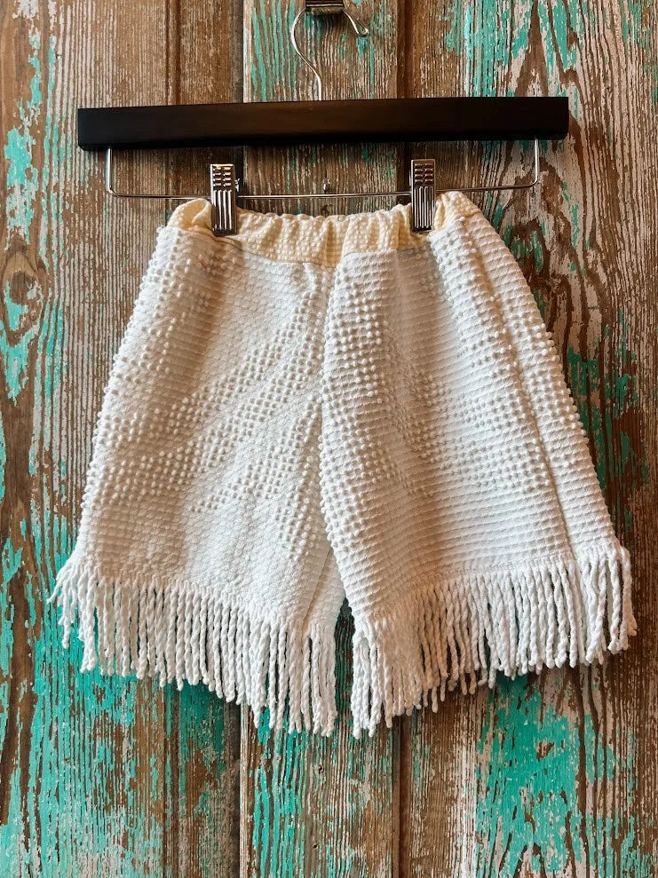 Upcycled "White Spring" Vintage Chenille Bedspread Pants with Tassels: Child's 12-18 months
