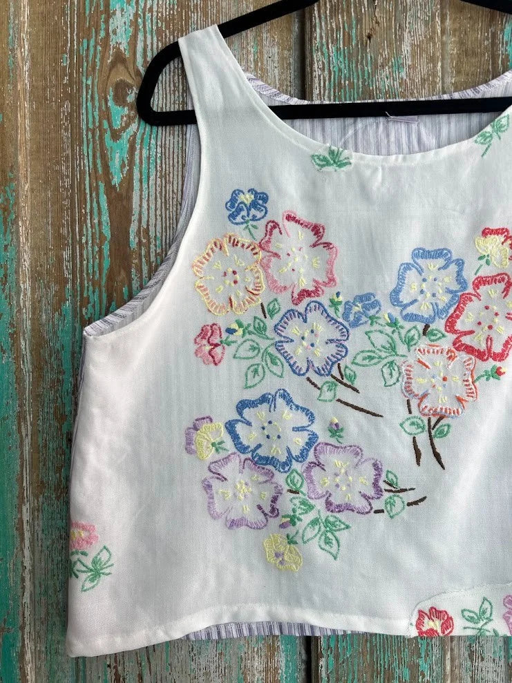 Upcycled "Floral Paradise" Tablecloth and Pillowcase Tank: Women's Large